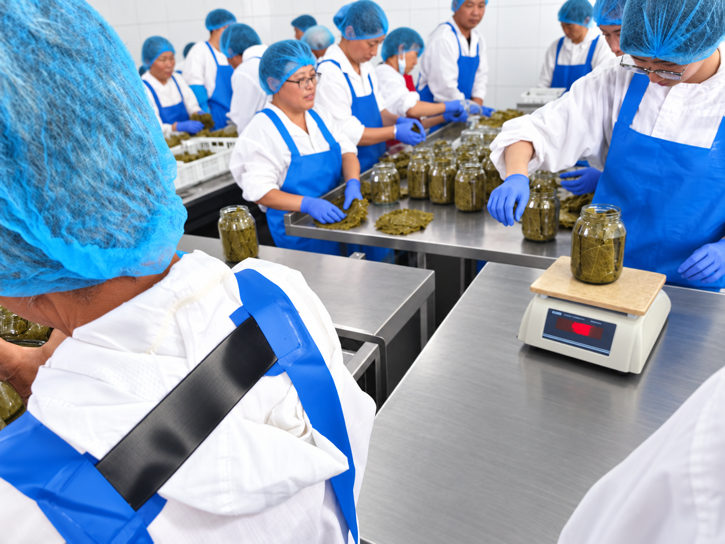 Grape leaf processing and weight control at the Hebei factory